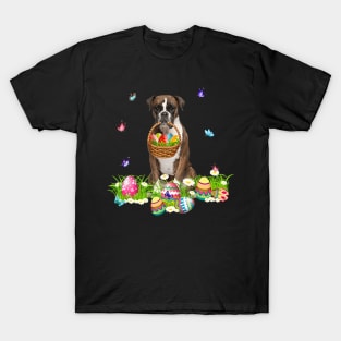 Boxer Dog With Easter Eggs Basket Butterflies T-Shirt